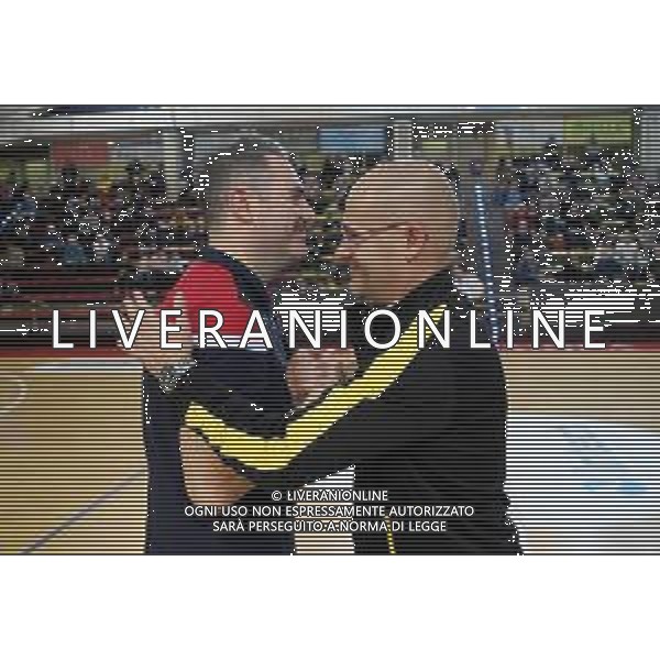 IMOLA 10 11 2019 VIRTUS SPES IMOLA-BASKET 2000 R.E. NELLA FOTO DA SINISTRA DAVIDE TASSINARI ALLENATORE REGGIO EMILIA E MARCO REGAZZI ALLENATORE VIRTUS IMOLA ©SANNA/AGENZIA ALDO LIVERANI SAS