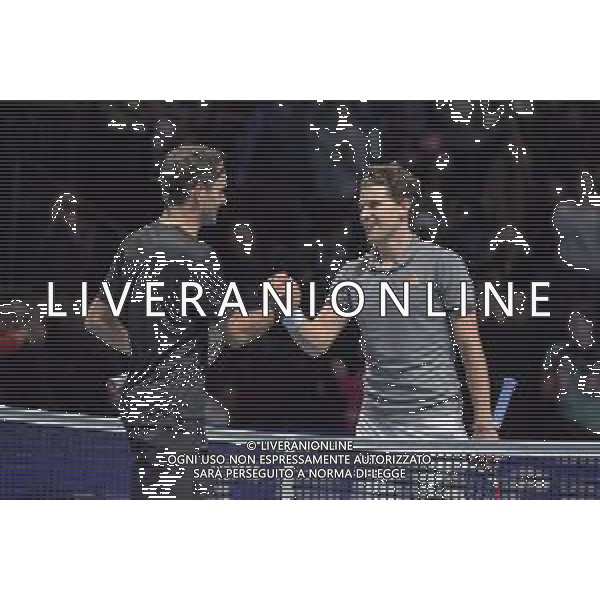 Internazionali di Tennis London, Italia 10/11/2019 Nitto ATP Finals - Tournament round - Roger Federer vs Dominic Thiem Nella foto: Roger Federer And Dominic Thiem FOTO ROBERTO ZANETTIN-ALESSIO MARINI-AG ALDO LIVERANI SAS