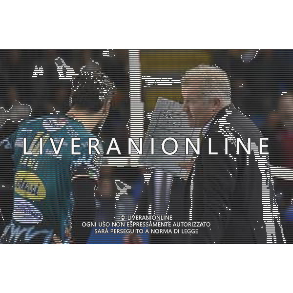Campionato Italiano di Volley Superlega Serie A 2019/2020 Civitanova, Italia 10/11/2019 Cucine Lube Civitanova vs Sir Safety Conad Perugia Nella foto: Heynen Vital (Allenatore Sir Safety Conad Perugia) e Lanza Filippo (Sir Safety Conad Perugia) FOTO ROBERTO BARTOMEOLI-ALESSIO MARINI-AG ALDO LIVERANI SAS