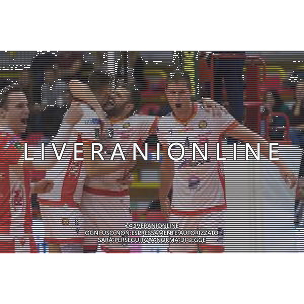 Campionato Italiano di Volley Superlega Serie A 2019/2020 Monza, Italia 13/11/2019 Vero Volley Monza vs Consar Ravenna Nella foto: esultanza di Aleks Grozdanov, Davide Saitta e Thijs Ter Horst (Consar Ravenna) FOTO ELISA CALABRESE-ALESSIO MARINI- AG ALDO LIVERANI SAS
