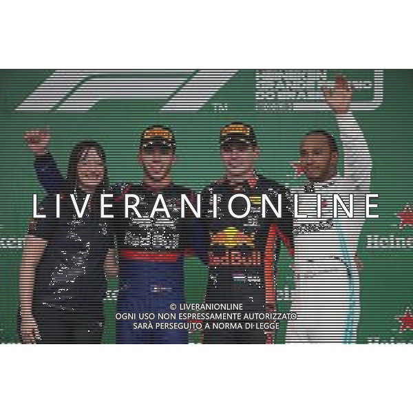 1st place Max Verstappen (NLD) Red Bull Racing RB15, 2nd place Pierre Gasly (FRA) Scuderia Toro Rosso STR14 and 3rd place Lewis Hamilton (GBR) Mercedes AMG F1 W10. 17.11.2019. Formula 1 World Championship, Rd 20, Brazilian Grand Prix, Sao Paulo, Brazil, Race Day. ©/AGENZIA ALDO LIVERANI SAS - ITALY ONLY EDITORIAL USE ONLY - - GP F1 BRASILE GARA 17.11.2019
