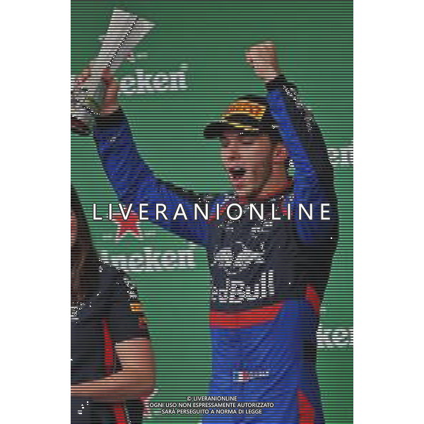 Pierre Gasly (FRA) Scuderia Toro Rosso celebrates his second position on the podium. 17.11.2019. Formula 1 World Championship, Rd 20, Brazilian Grand Prix, Sao Paulo, Brazil, Race Day. ©/AGENZIA ALDO LIVERANI SAS - ITALY ONLY EDITORIAL USE ONLY - - GP F1 BRASILE GARA 17.11.2019