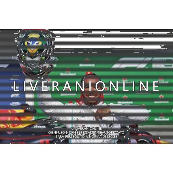 Lewis Hamilton (GBR) Mercedes AMG F1 celebrates his third position in qualifying parc ferme. 16.11.2019. Formula 1 World Championship, Rd 20, Brazilian Grand Prix, Sao Paulo, Brazil, Qualifying Day. ONLY ITALY-AG ALDO LIVERANI SAS
