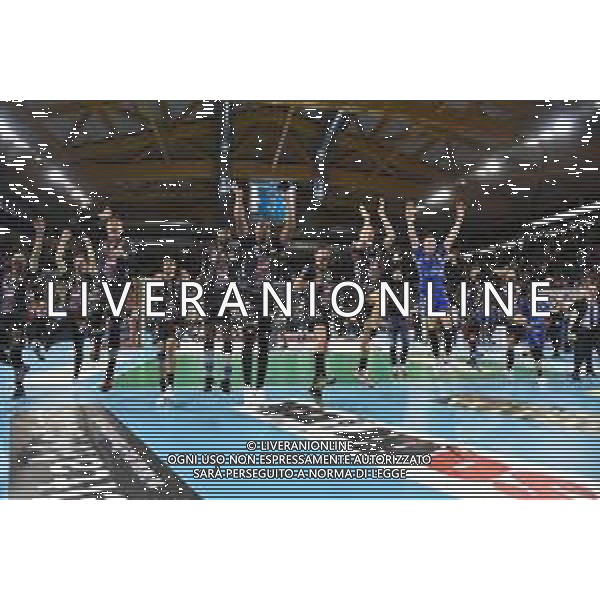 Campionato Italiano di Volley Superlega Serie A 2019/2020 Civitanova, Italia 17/11/2019 Cucine Lube Civitanova - Leo Shoes Modena Nella foto: Esultanza dei giocatori Cucine Lube Civitanova a fine partita ©Roberto Bartomeoli-Alessio Marini/AGENZIA ALDO LIVERANI SAS