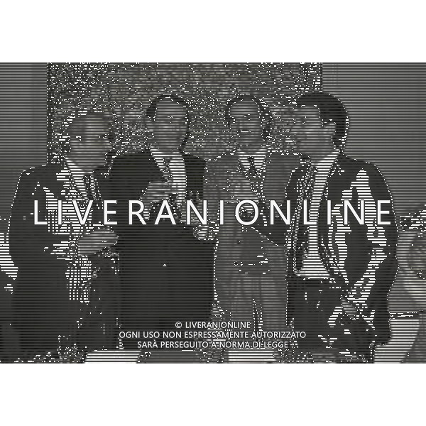 RETROSPETTIVA ERNESTO PELLEGRINI PRESIDENTE FC INTER NELLA FOTO ERNESTO PELLEGRINI CON GIUSEPPE PRISCO - GIORDANO PELLEGRINI E SANDRO MAZZOLA NELL\'ANNO 1984 A MILANO ACQUISIZIONE INTER DA IVANOE FRAIZZOLI AG ALDO LIVERANI SAS