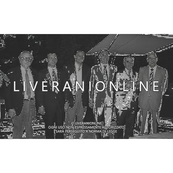 RETROSPETTIVA ERNESTO PELLEGRINI PRESIDENTE FC INTER NELLA FOTO GIULIO ABBIEZZI-GIORDANO PELLEGRINI SERGIO BATTISTINI-ERNESTO PELLEGRINI GIUSEPPE PRISCO E ANGELO CORRIDORI NELL\'ANNO 1990 PRESENTAZIONE IN VILLA DEL NUOVO ACQUISTO SERGIO BATTISTINI AG ALDO LIVERANI SAS