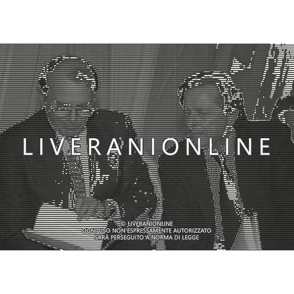 RETROSPETTIVA ERNESTO PELLEGRINI PRESIDENTE FC INTER NELLA FOTO ERNESTO PELLEGRINI NELL\'ANNO 1992-1993 CON GINO CORIONI AG ALDO LIVERANI SAS  