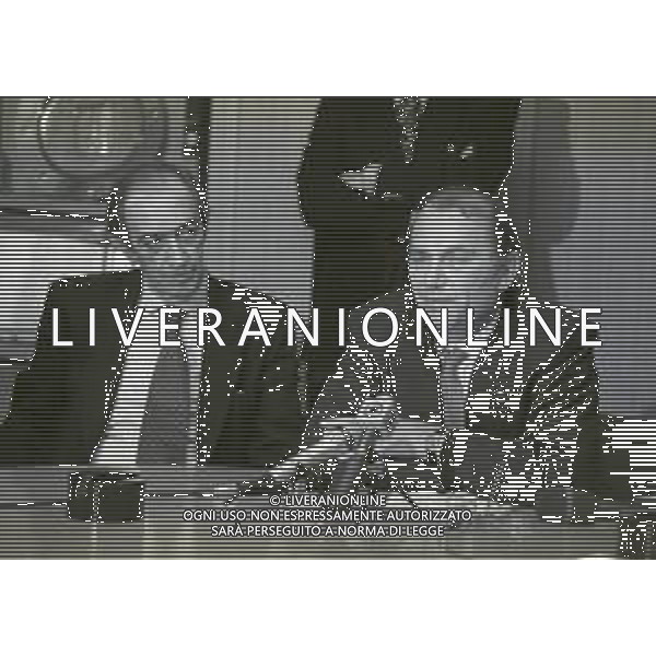 RETROSPETTIVA ERNESTO PELLEGRINI PRESIDENTE FC INTER NELLA FOTO ERNESTO PELLEGRINI NELL\'ANNO 1992-1993 CON PIERO BOSCHI AG ALDO LIVERANI SAS 
