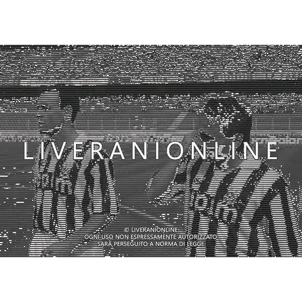 RETROSPETTIVA THOMAS HASSLER CALCIATORE NELLA FOTO THOMAS HASSLER CON LA MAGLIA DELLA JUVENTUS NELL\'ANNO 1990-1991 E SALVATORE SCHILLACI AG ALDO LIVERANI SAS