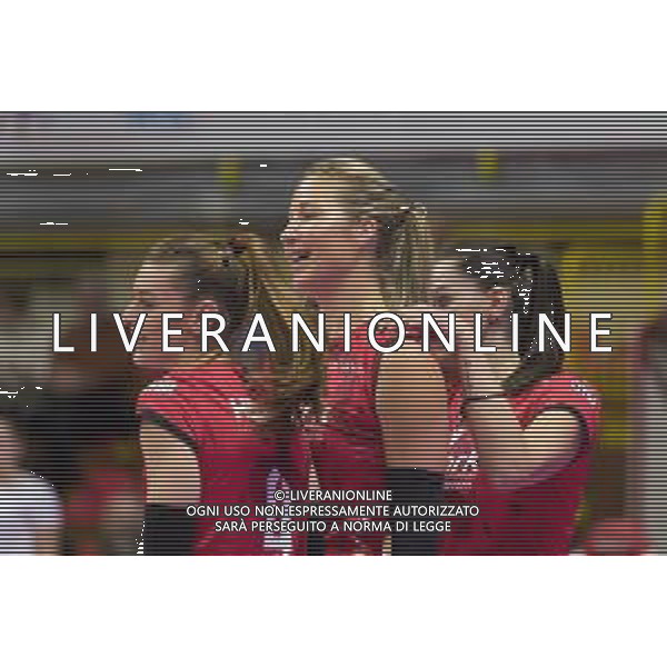 Campionato Italiano di Volley Serie A1 Femminile 2019/2020 Busto Arsizio, Italia 23/11/2019 Unet E-Work Busto Arsizio vs Bosca S.Bernardo Cuneo Nella foto: Britt Herbots, Karsta Lowe e Francesca Villani (UYBA Unet E-Work Busto Arsizio) FOTO ELISA CALABRESE-ALESSIO MARINI-AG ALDO LIVERANI SAS