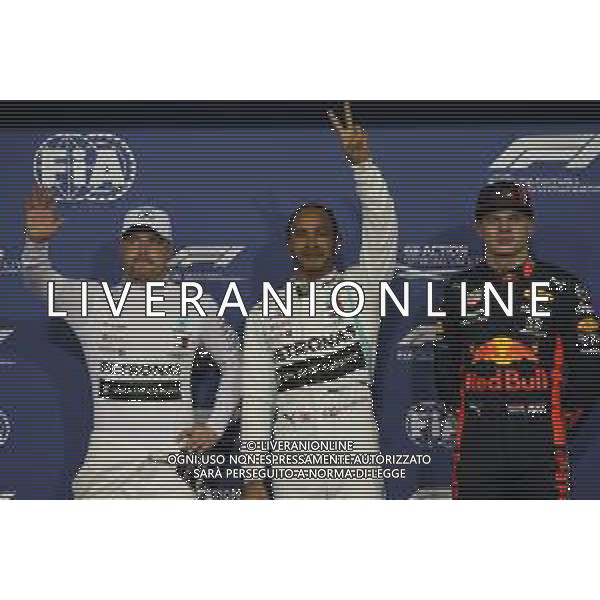 Pole for Lewis Hamilton (GBR) Mercedes AMG F1 W10, 2nd for Valtteri Bottas (FIN) Mercedes AMG F1 W10 and 3rd for Max Verstappen (NLD) Red Bull Racing RB15. 30.11.2019. Formula 1 World Championship, Rd 21, Abu Dhabi Grand Prix, Yas Marina Circuit, Abu Dhabi, Qualifying Day. ©/AGENZIA ALDO LIVERANI SAS - ITALY ONLY EDITORIAL USE ONLY - GP F1 ABU DHABI PROVE UFFICIALI QUALIFICHE 30.11.2019