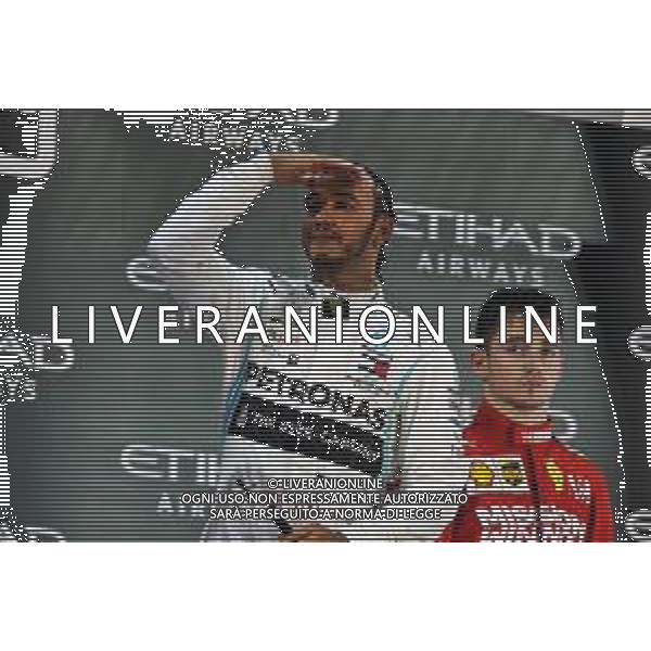Race winner Lewis Hamilton (GBR) Mercedes AMG F1 celebrates on the podium. 01.12.2019. Formula 1 World Championship, Rd 21, Abu Dhabi Grand Prix, Yas Marina Circuit, Abu Dhabi, Race Day. AG ALDO LIVERANI SAS-ONLY ITALY