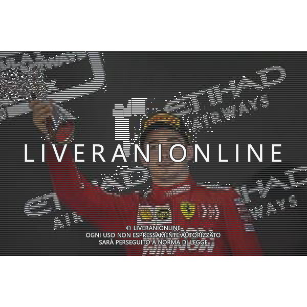 Charles Leclerc (MON) Ferrari celebrates his third position on the podium. 01.12.2019. Formula 1 World Championship, Rd 21, Abu Dhabi Grand Prix, Yas Marina Circuit, Abu Dhabi, Race Day. AG ALDO LIVERANI SAS-ONLY ITALY