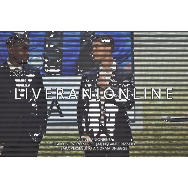 Cristiano Ronaldo (Juventus) sul palco del Gran Gala’ del Calcio sulla SX Duvan Zapata (Atalanta) Gran Gala’ del Calcio Milano 2-12-2019 Megawatt Court foto Roberto Garavaglia - ag. Aldo Liverani sas