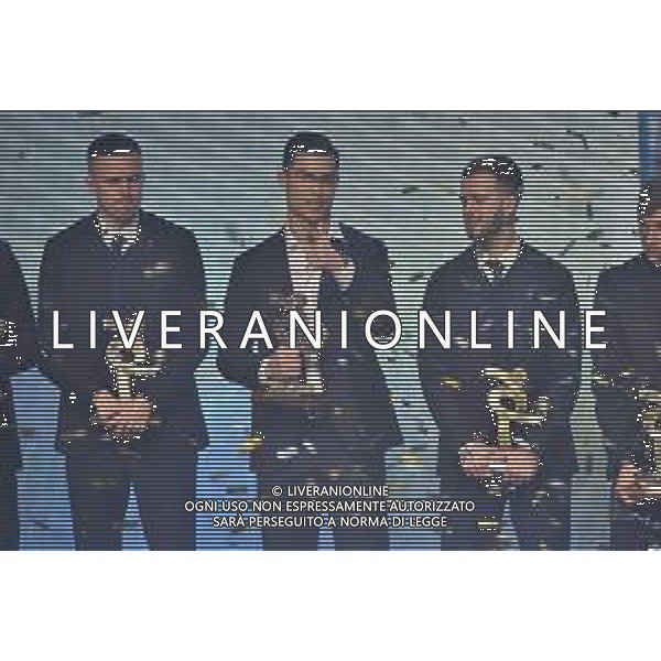 Cristiano Ronaldo (Juventus) tra Josip Ilicic (Atalanta) SX e Miralem Pjanic (Juventus) DX Gran Gala’ del Calcio Milano 2-12-2019 Megawatt Court foto Roberto Garavaglia - ag. Aldo Liverani sas