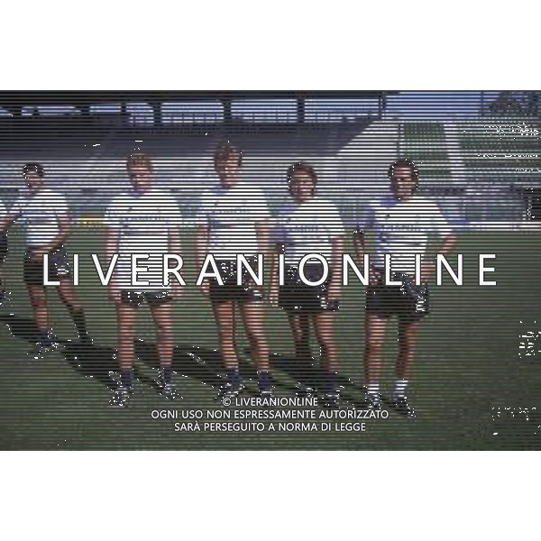 RETROSPETTIVA FRANCESCO GUIDOLIN CALCIATORE E ALLENATORE NELLA FOTO FRANCESCO GUIDOLIN ALLENATORE ATALANTA CALCIO CON TEBALDO BIGLIARDI-SCAPOLO CRISTIANO-FRANCK SAUZEE E PIERLUIGI ORLANDINI AG ALDO LIVERANI SAS