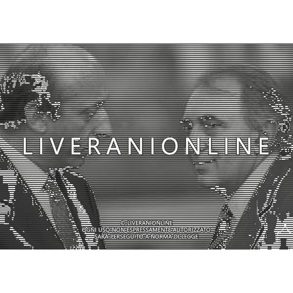 RETROSPETTIVA LUCIANO MOGGI DIRIGENTE SPORTIVO NELLA FOTO LUCIANO MOGGI NELL\'ANNO 1988-1989 DIRIGENTE AL NAPOLI CALCIO CON IL PRESIDENTE DEL NAPOLI CALCIO CORRADO FERLAINO AG ALDO LIVERANI SAS