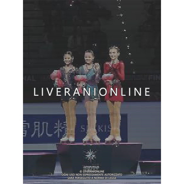 Ghiaccio Torino, Italia 06/12/2019 ISU Grand Prix of Figure Skating - Junior - Day 2 Nella foto: Junior Ladies - Podio 1a Kamila Valieva (Russia), 2a Alysa Liu (USA), 3a Daria Usacheva (Russia) ©LM/Claudio Benedetto- Alessio marini/AGENZIA ALDO LIVERANI SAS