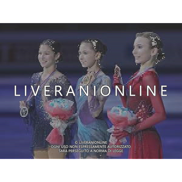 Ghiaccio Torino, Italia 06/12/2019 ISU Grand Prix of Figure Skating - Junior - Day 2 Nella foto: Junior Ladies - Podio 1a Kamila Valieva (Russia), 2a Alysa Liu (USA), 3a Daria Usacheva (Russia) ©LM/Claudio Benedetto- Alessio marini/AGENZIA ALDO LIVERANI SAS