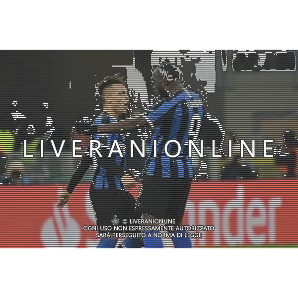 esultanza dopo il gol di romelu Lukaku del 1 a 1 Inter con Lautaro Martinez Inter vs Barcellona UEFA Champions League fase a gironi 6° giornata gruppo F Milano 10–12-2019 Stadio Giuseppe Meazza - San Siro foto Roberto Garavaglia - ag. Aldo Liverani sas