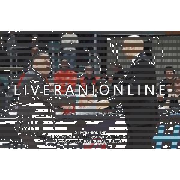 Basket EuroCup 2019/2020 Bologna, Italia 11/12/2019 Segafredo Virtus Bologna vs Promitheas Patras Nella foto: Makis Giatras, allenatore Promitheas Patrasso B.C.(sin.) e Aleksandar Djordjevic, allenatore Virtus Segafredo Bologna foto michele nucci-alessio marini-ag aldo liverani sas