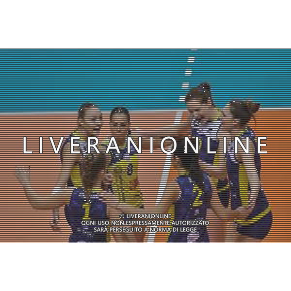 Volley Champions League Women 2019/2020 Siena, Italia 18/12/2019 Savino Del Bene Scandicci vs Nova KBM Branik Maribor Nella foto: Esultanza Savino Del Bene Scandicci FOTO LISA GASTONI-ALESSIO MARINI-AG ALDO LIVERANI SAS