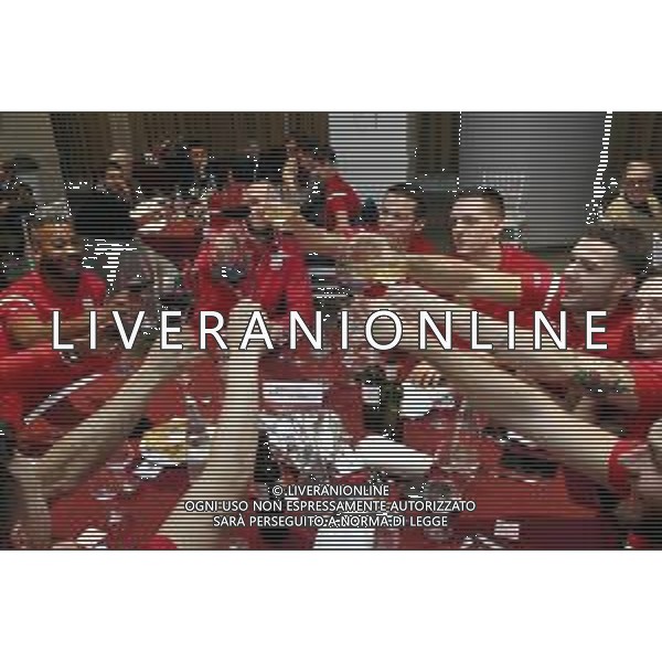 IMOLA 18 12 2019 LE NATURELLE BASKET IMOLA CENA DI NATALE NELLA FOTO BRINDISI DELLA SQUADRA ©SANNA /AGENZIA ALDO LIVERANI SAS