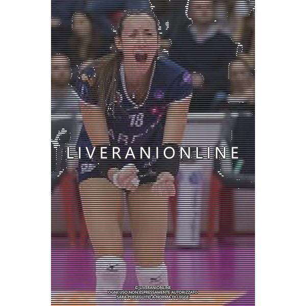 Campionato di Volley Serie A1 Femminile 2019/2020 Busto Arsizio, Italia 22/12/2019 Unet E-Work Busto Arsizio vs Lardini Filottrano Nella foto: esultanza di Veronica Bisconti (Lardini Filottrano) FOTO ELISA CALABRESE-ALESSIO MARINI-AG ALDO LIVERANI SAS