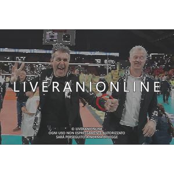 Campionato di Volley Superlega Serie A 2019/2020 Perugia, Italia 26/12/2019 Sir Safety Conad Perugia vs Top Volley Latina Nella foto: gino sirci (presidente sir safety conad perugia) festeggia la vittoria con heynen vital (allenatore sir safety conad perugia) FOTO LORIS CERQUIGLINI-ALESSIO MARINI-AG ALDO LIVERANI SAS