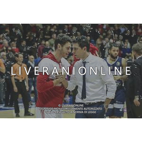 Campionato di Basket Serie A 2019/2020 Trieste, Italia 29/12/2019 Pallacanestro Trieste vs Fortitudo Bologna Nella foto: Capitan Andrea Coronica (Allianz Pallacanestro Trieste) e coach Antimo Martino (Fortitudo Bologna) FOTO LUCA TEDESCHI-ALESSIO MARINI-AG ALDO LIVERANI SAS