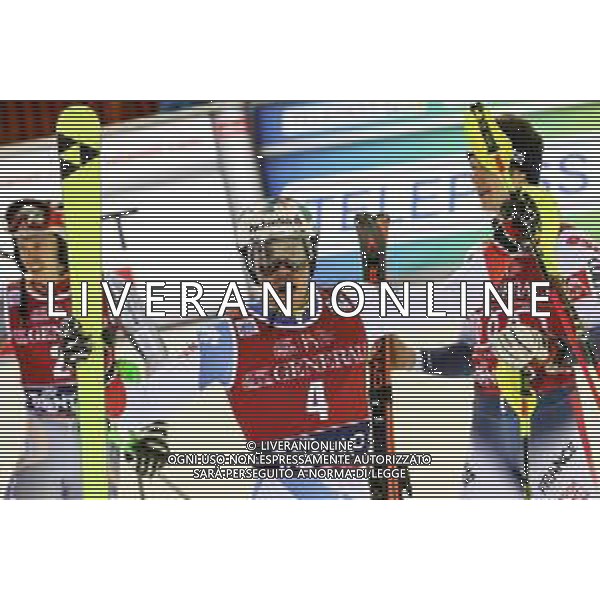 Sci Alpino Madonna di Campiglio, Italia 08/01/2020 Coppa del Mondo - 3Tre - Night Slalom Maschile Nella foto: YULE Daniel SUI esulta al traguardo di Madonna di Campiglio ©LM/Luca Tedeschi/ AGENZIA ALDO LIVERANI SAS