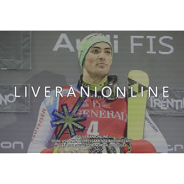 Sci Alpino Madonna di Campiglio, Italia 08/01/2020 Coppa del Mondo - 3Tre - Night Slalom Maschile Nella foto: YULE Daniel SUI premiato sul podio della 3Ter ©LM/Luca Tedeschi/ AGENZIA ALDO LIVERANI SAS