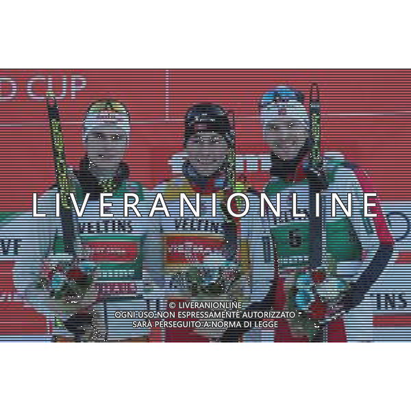 Sci Nordico Val di Fiemme, Italia 10/01/2020 FIS Coppa del Mondo - Combinata Nordica Nella foto: Il podio con RIIBER Jarl Magnus NOR, GEIGER Vinzenz GER e GRAABAK Joergen NOR ALESSIO MARINI-AG ALDO LIVERANI SAS