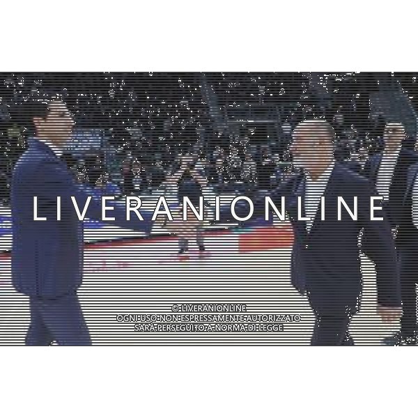 Campionato di Basket Serie A 2019/2020 Bologna, Italia 12/01/2020 Fortitudo Bologna vs Carpegna Prosciutto Basket Pesaro Nella foto: Antimo Martino, allenatore Fortitudo Pompea Bologna (sin.) e Giancarlo Sacco, allenatore Carpegna Prosciutto Basket Pesaro © LM/Michele Nucci/ AGENZIA ALDO LIVERANI SAS