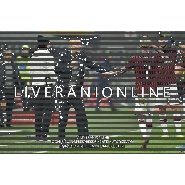 Esultanza di Samu Castillejo dopo il gol del 2 a 0 Milan con stefano pioli Milan vs Spal Coppa Italia - ottavi di finale Milano 15-01-2020 Stadio Giuseppe Meazza - San Siro foto Roberto Garavaglia - ag. Aldo Liverani sas/ AGENZIA ALDO LIVERANI SAS