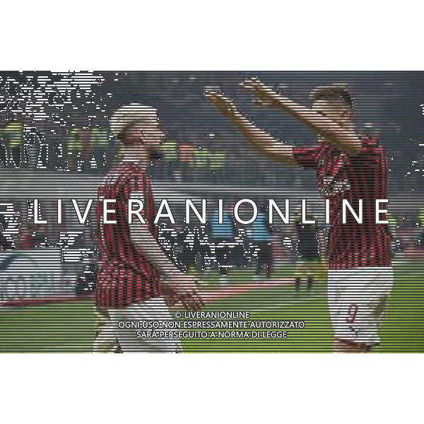 Esultanza di Samu Castillejo dopo il gol del 2 a 0 Milan con Piatek Milan vs Spal Coppa Italia - ottavi di finale Milano 15-01-2020 Stadio Giuseppe Meazza - San Siro foto Roberto Garavaglia - ag. Aldo Liverani sas/ AGENZIA ALDO LIVERANI SAS