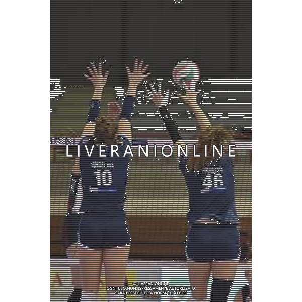 Campionato di Volley Serie A1 Femminile 2019/2020 Jesi (AN), Italia 15/01/2020 Lardini Filottrano vs Zanetti Bergamo Nella foto: Muro Angelina Giulia (Lardini Filottrano) Moretto Gaia (Lardini Filottrano) ©LM/ Roberto Bartomeoli / AGENZIA ALDO LIVERANI SAS