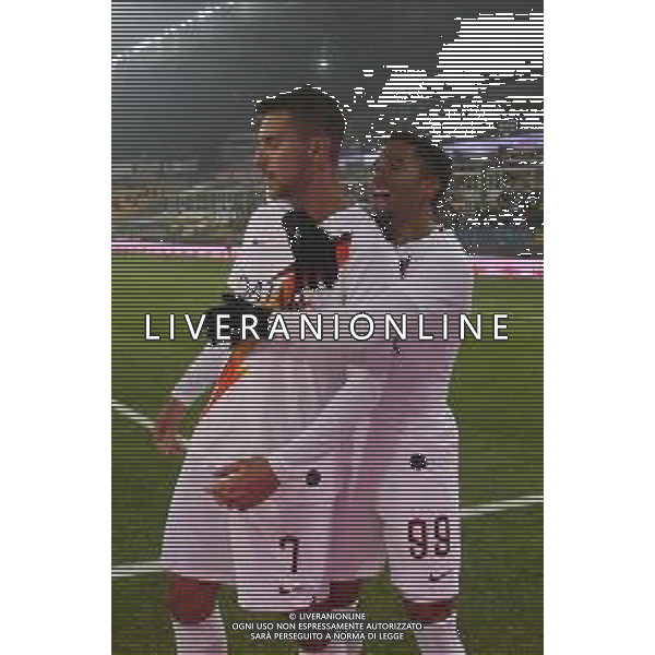 PARMA - ROMA COPPA ITALIA TIM CUP OTTAVI DI FINALE 16.01.2020 NELLA FOTO ABBRACCIO ESULTANZA ROMA - JUSTIN KLUIVERT, LORENZO PELLEGRINI E ALESSANDRO FLORENZI ©SANTANDREA / AGENZIA ALDO LIVERANI SAS