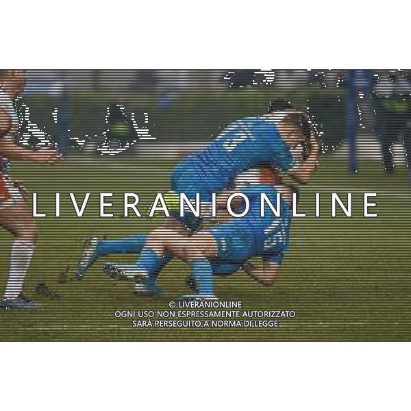 Rugby Heineken Champions Cup 2019/2020 Treviso, Italia 18/01/2020 Benetton Treviso vs Leinster Rugby Nella foto: Jayden Hayward (Treviso) placcato da Garry Ringrose (Leinster) e Jordan Larmour (Leinster) FOTO ETTORE GRIFFONI-ALESSIO MARINI-AG ALDO LIVERANI SAS