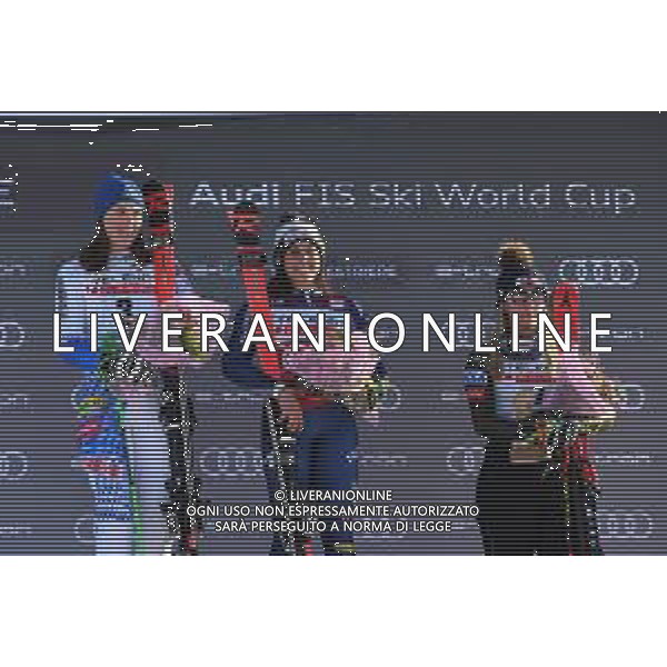 Sci Alpino Sestriere, Italia 18/01/2020 Coppa del Mondo - Slalom G Femminile Nella foto: VLHOVA Petra (SVK) 1th CLASSIFIED, BRIGNONE Federica (ITA) 1th CLASSIFIED, SHIFFRIN Mikaela (USA) 3th CLASSIFIED FOTO DANILO VIGO-ALESSIO MARINI-AG ALDO LIVERANI SAS