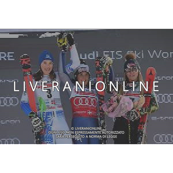 Sci Alpino Sestriere, Italia 18/01/2020 Coppa del Mondo - Slalom G Femminile Nella foto: VLHOVA Petra (SVK) 1th CLASSIFIED, BRIGNONE Federica (ITA) 1th CLASSIFIED, SHIFFRIN Mikaela (USA) 3th CLASSIFIED FOTO DANILO VIGO-ALESSIO MARINI-AG ALDO LIVERANI SAS