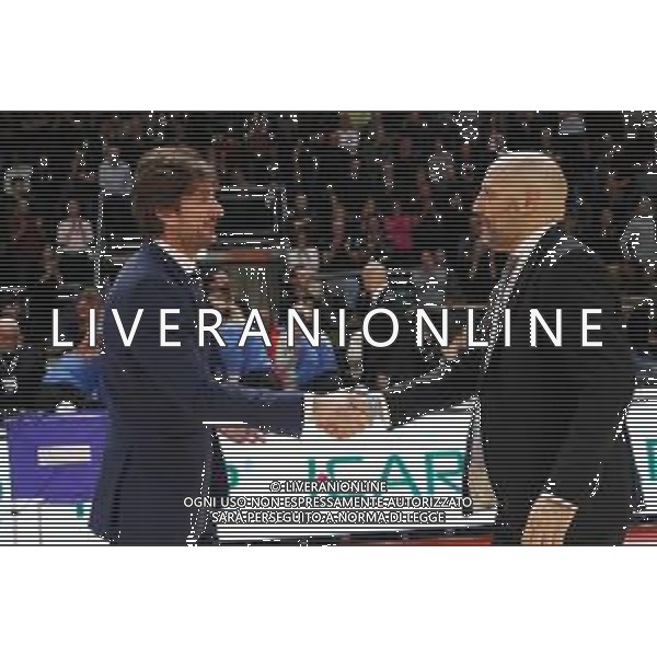Campionato di Basket Serie A 2019/2020 Bologna, Italia 19/01/2020 Segafredo Virtus Bologna vs OriOra Pistoia Nella foto: Michele Carrea allenatore Oriora Pistoia (sin.) e Aleksandar Djordjevic, allenatore Virtus Segafredo Bologna FOTO MICHELE NUCCI-ALESSIO MARINI-AG ALDO LIVERANI SAS