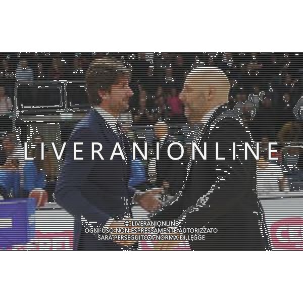 Campionato di Basket Serie A 2019/2020 Bologna, Italia 19/01/2020 Segafredo Virtus Bologna vs OriOra Pistoia Nella foto: Michele Carrea allenatore Oriora Pistoia (sin.) e Aleksandar Djordjevic, allenatore Virtus Segafredo Bologna FOTO MICHELE NUCCI-ALESSIO MARINI-AG ALDO LIVERANI SAS