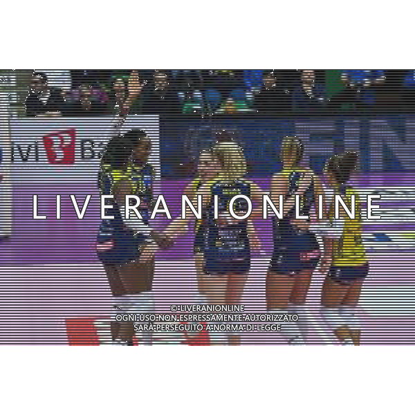 Campionato di Volley Serie A1 Femminile 2019/2020 Treviso, Italia 19/01/2020 Imoco Volley Conegliano vs Lardini Filottrano Nella foto: Esultanza Imoco Volley Conegliano FOTO FLAVIO PAVANELLO-ALESSIO MARINI-AG ALDO LIVERANI SAS