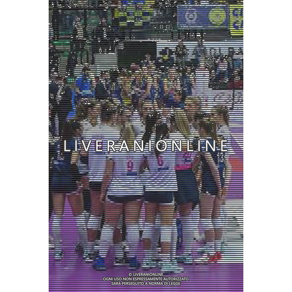 Campionato di Volley Serie A1 Femminile 2019/2020 Treviso, Italia 19/01/2020 Imoco Volley Conegliano vs Lardini Filottrano Nella foto: Time-out Lardini Filottrano, Imoco Volley Conegliano FOTO FLAVIO PAVANELLO-ALESSIO MARINI-AG ALDO LIVERANI SAS