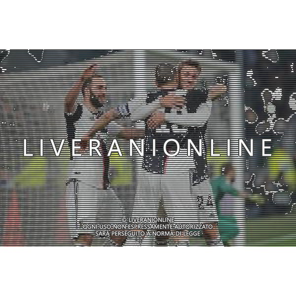 Torino 22.01.2020 Allianz Stadium Juventus vs Roma Quarti di finale Coppa Italia Tim 2019/2020 ©Viganti/Agenzia Aldo Liverani Nella foto: esultanza dopo il gol di leonardo bonucci con gonzalo higuain e daniele rugani ©/ AGENZIA ALDO LIVERANI SAS