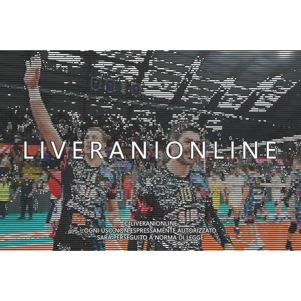 Coppa Italia di Volley 2019/2020 Perugia, Italia 22/01/2020 Quarti di finale - Sir Safety Conad Perugia vs Kioene Padova Nella foto: aleksandar atanasijevic (n.14 opposto sir safety conad perugia) filippo lanza (n.10 schiacciatore sir safety conad perugia) esultano per lavittorai FOTO LORIS CERQUIGLINI-ALESSIO MARINI-AG ALDO LIVERANI SAS
