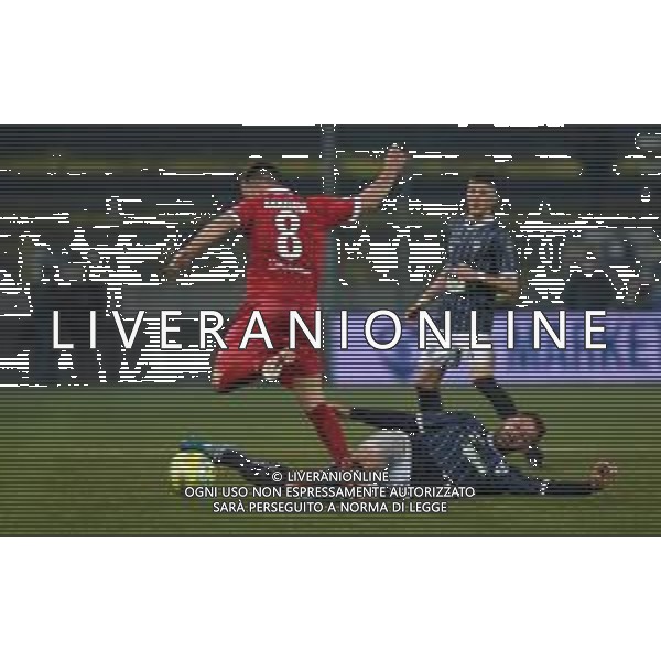 Campionato di Calcio Serie C - Lega Pro 2019/2020 Cava dei Tirreni, Italia 25/01/2020 Cavese vs Teramo Nella foto: Domenico Germinale (18) Cavese 1919 interviene in scivolata su Andrea Arrigoni (8) Teramo Calcio 1913 FOTO ANDREA D\'AMICO-ALESSIO MARINI-AG ALDO LIVERANI SAS
