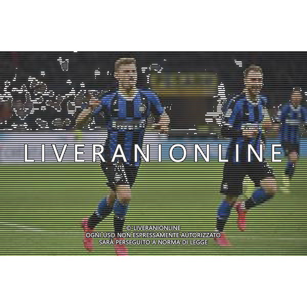 esultanza di Nicolo\' Barella dopo il gol del 2 a 1 Inter con Christian Eriksen Inter vs Fiorentina Coppa Italia - quarti di finale Milano 29-01-2020 Stadio Giuseppe Meazza - San Siro foto Roberto Garavaglia - ag. Aldo Liverani sas/ AGENZIA ALDO LIVERANI SAS