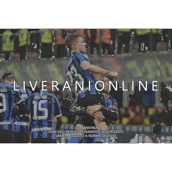 esultanza di Nicolo\' Barella dopo il gol del 2 a 1 Inter con Lautaro Martinez Inter vs Fiorentina Coppa Italia - quarti di finale Milano 29-01-2020 Stadio Giuseppe Meazza - San Siro foto Roberto Garavaglia - ag. Aldo Liverani sas/ AGENZIA ALDO LIVERANI SAS